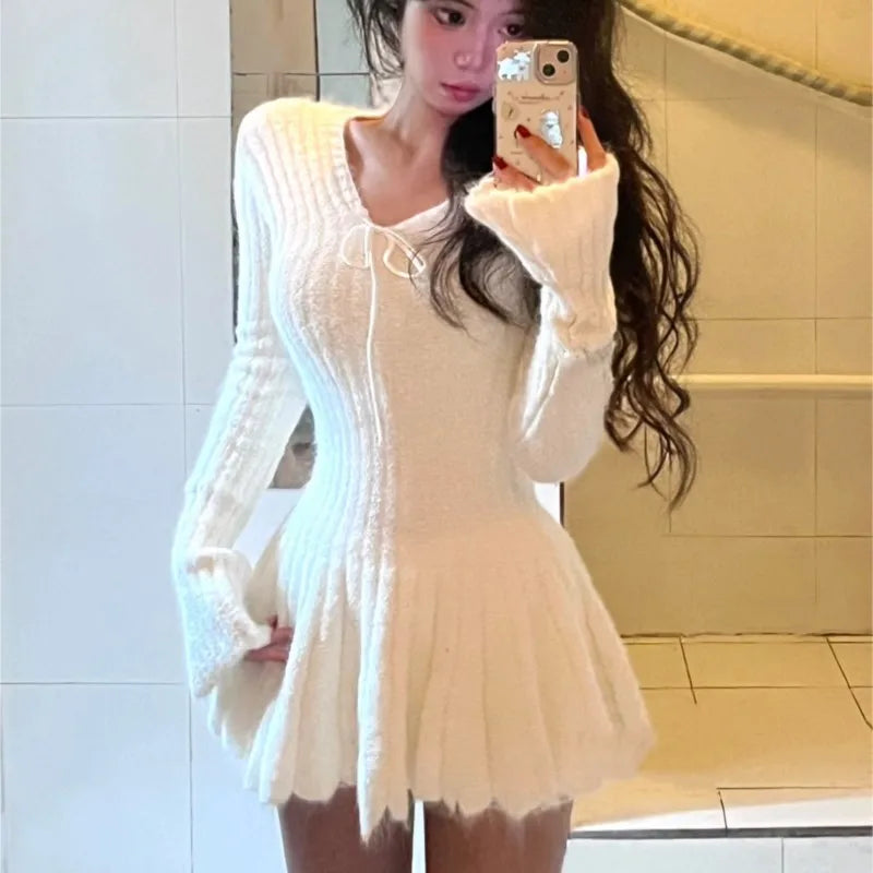 Autumn Winter Knitted Dresses for Woman Y2k Harajuku Slim Sweater Dress New Mini Party Dress