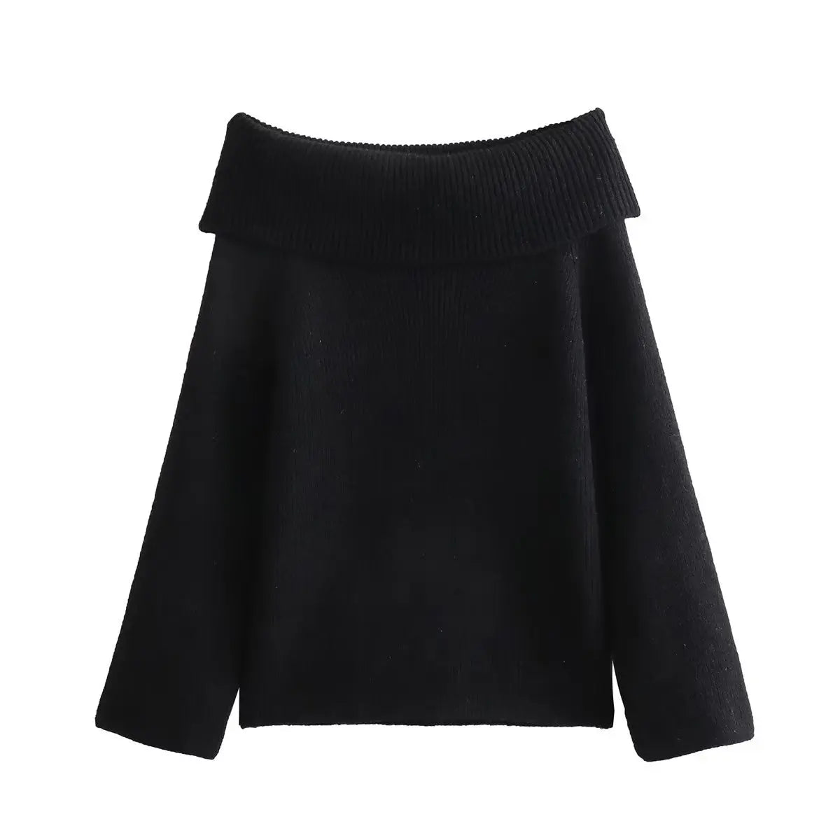 Simple Knitted Sweater for Woman Slash Neck Long Sleeve Loose Pullover Autumn Basic Jumper