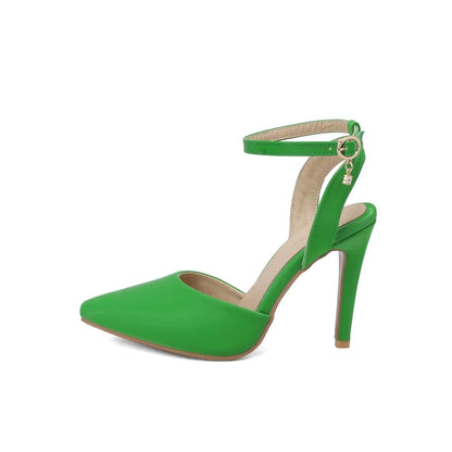 Summer Pu Leather Ankle Strap Buckle Stiletto Pumps Slingback Pointed Toe High Heels Sandals Shoes Large Size 3350