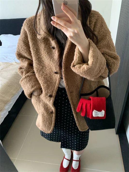 Coats Slim Office Laady Loose Daily Thicken Minimalist Woolen Warm New Ol