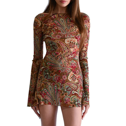 Black Mesh Mini Dress Backless Full Sleeve Dresses 90s Holiday Indie Graphic Clothing