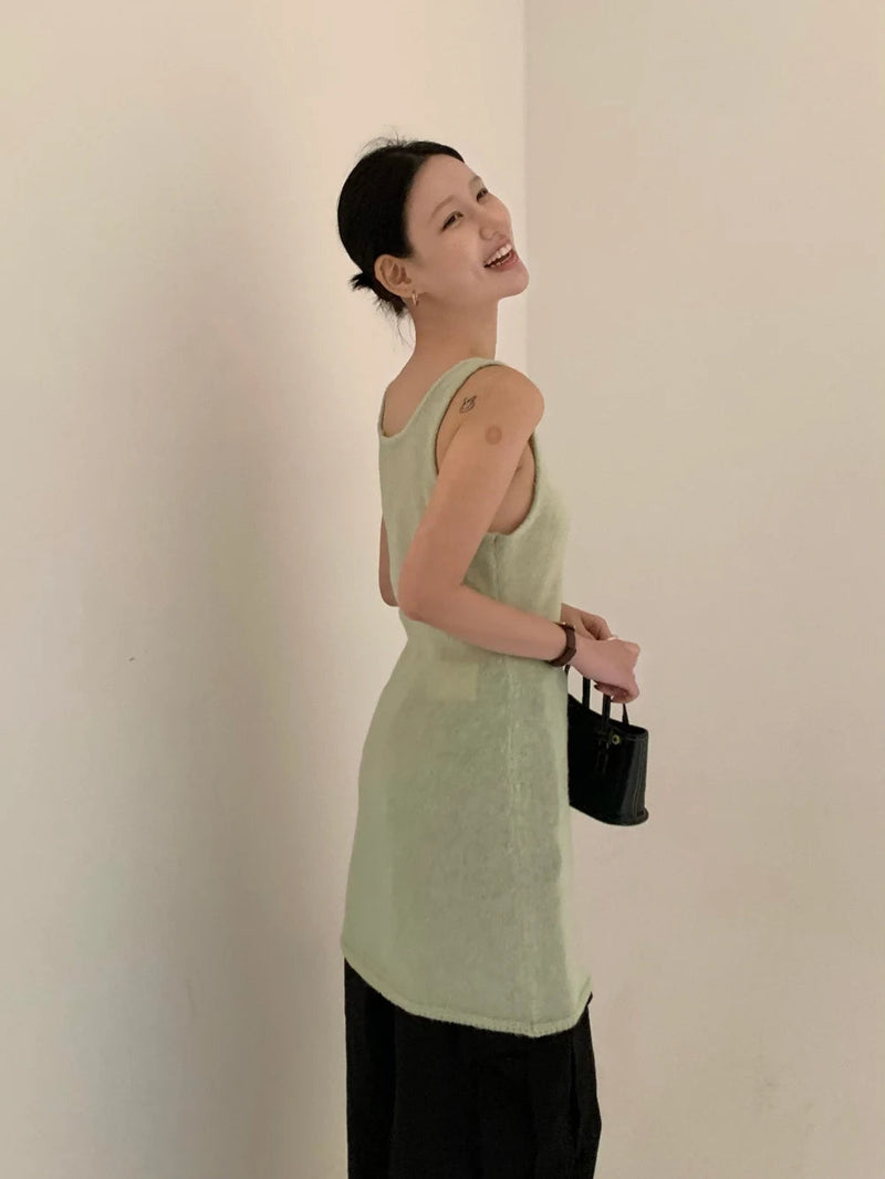 Three Dimensional Flower Knitted Vest Dress Summer New Design Looks Slim Can Be Worn in a Short Skirt