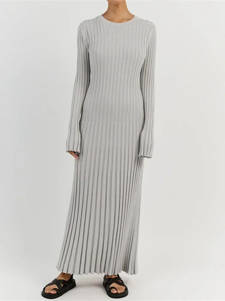 Fall Winter New Knitted Long Dress Female Slinky High Waist Rib Sweater Bodycon Dresses Lady Holiday Party Outfits