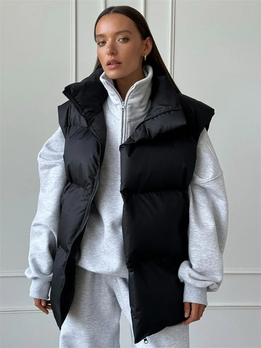 Loose Sleeveless Jackets Parkas Female Winter New Outwear for Lapel Tank Top Patchwork Coat