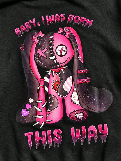 Pink Puppet Bear a and Terrifying Appearance Hooded Warm Fleece Hoodies Street Hoodie Hipster Loose Clothes