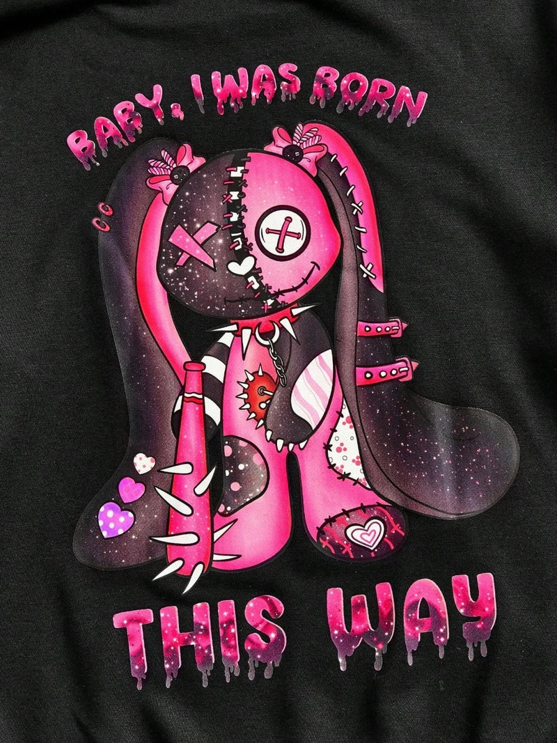 Pink Puppet Bear a and Terrifying Appearance Hooded Warm Fleece Hoodies Street Hoodie Hipster Loose Clothes