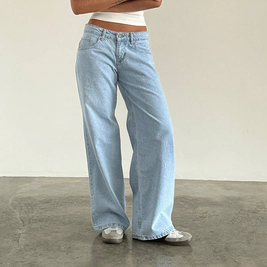Y2k Aesthetic Low Rise Baggy Jeans Loose Fit Boyfriend Straight Wide Leg Jeans Stretch Long Denim Pants Trousers