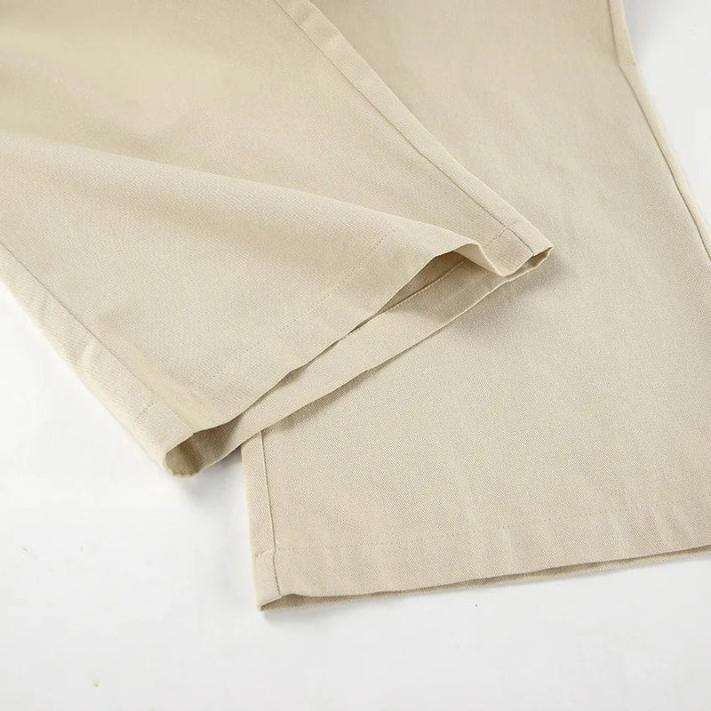 Khaki Classic Wide Leg Pant High Waist Pocket Loose Simple Trouser Autumn Winter Pants New