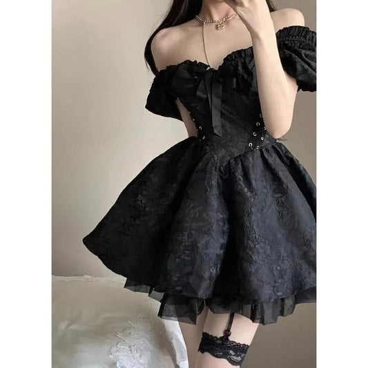 Gothic Black Mini Dress Spaghetti Strap High Waist Es 90s Egirl Punk Grunge Slim Party Club