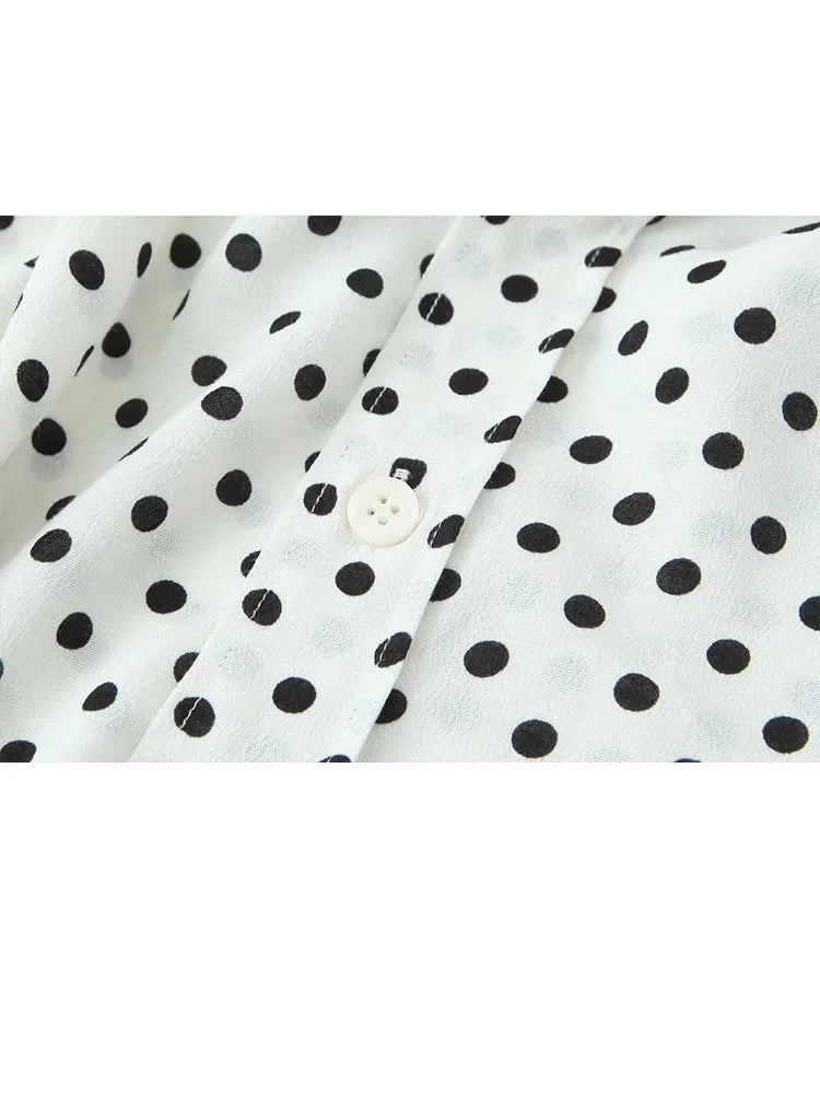 Woman Singlebreasted Lapel Blouse Long Sleeves Shirt Tops Office Lady Dot Print Loose Shirt
