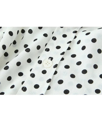 2 Piece Set Dot Printed Singlebreasted Lapel Loose Shirt Top Blouse Female Mini Pencil Skirts