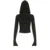 Basic Slim Fit Hooded Crop Top Elastic Long Sleeve Black T-shirt Swinging Collar Hoodies Pullover