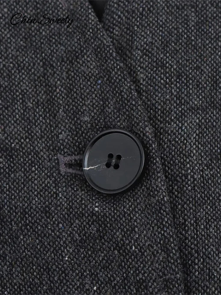 Single-breasted Blazer Coat Spring Long Lantern Sleeve Suit Jacket Female Office Lady Outerwear