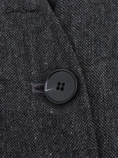 Single-breasted Blazer Coat Spring Long Lantern Sleeve Suit Jacket Female Office Lady Outerwear