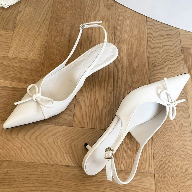 New Style Thin Low Heels Butterflyknot Woman Pumps Pointed Toe Buckle Strap Party Wedding Female Shoes