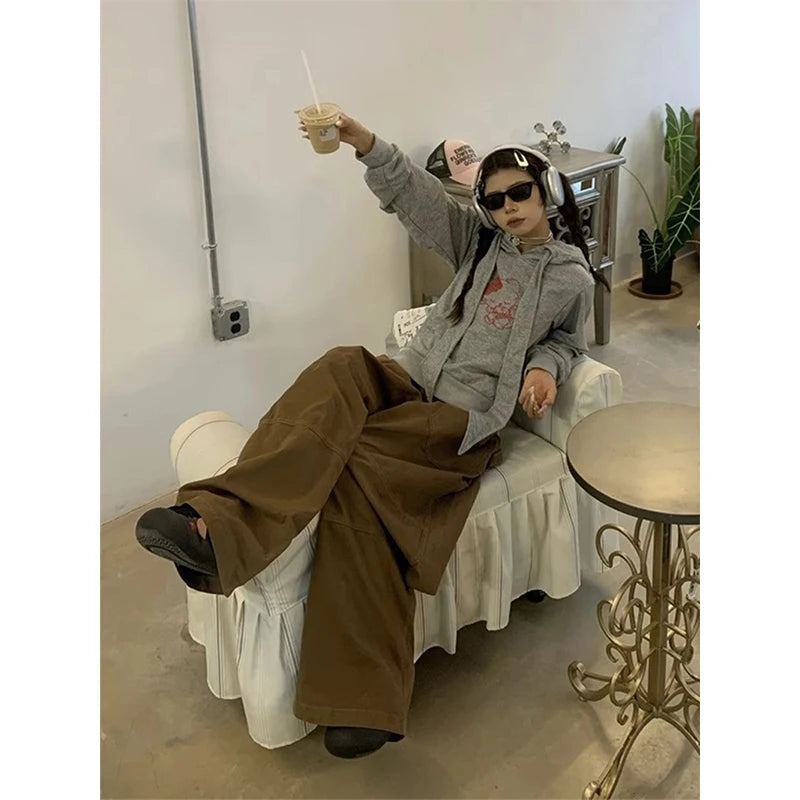 Y2k 2000s Cargo Jeans Oversized Wide Leg Denim Pants Harajuku Korean High Waist Baggy Straight Trousers