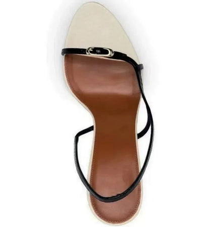 Designer Buckle Open Toe Slip on Back Strap Sandals Summer Black White High Heels Wedding Prom Shoes Zapatos Mujer