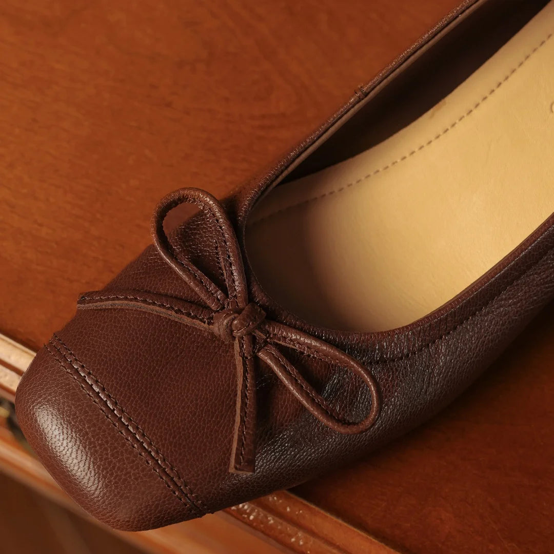 3441 Sheepskin Slipon Pumps 4cm Thick Low Heel Sweet Bowtie Soft Comfort Shoes