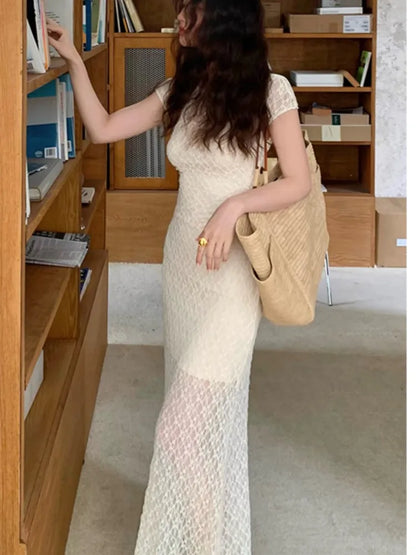 Mesh Two Piece Dress Set Slim Midi Dresses for Frence Retro Lace Y2k Bodycon Birthday Party Dress Prom Vestidos