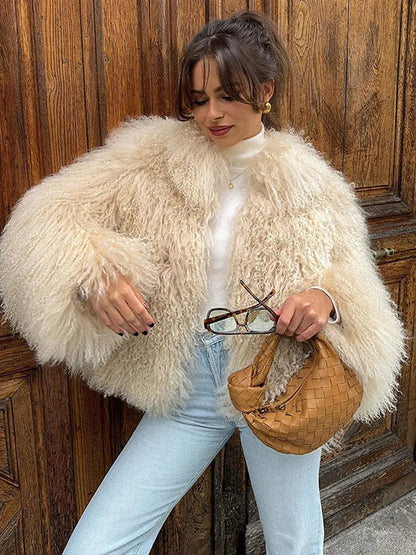 Warm Fluffy Faux Fur Coat Long Sleeve Short Coats Winter Female High Street Outercoat