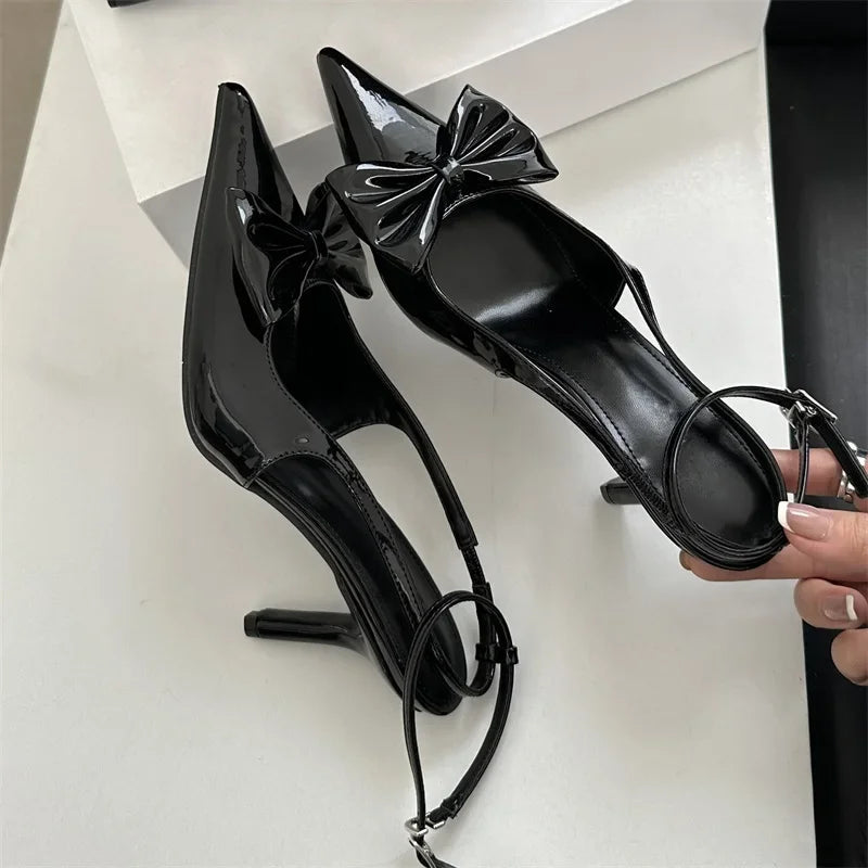 Spring Design Butterflyknot Woman Pumps Sandals Slingbacks Pointed Toe Ankle Buckle Strap Thin Low Heels Mules Shoes