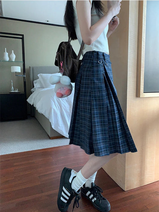 American Preppy Plaid Skirt Harajuku Clothing Highwaisted Pleated Skirts Korean Aline Skirt