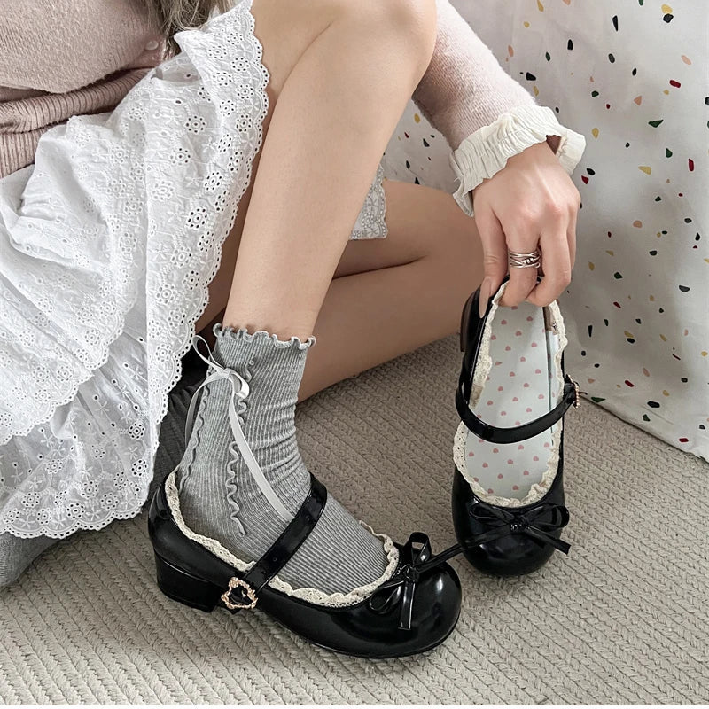 Jk Mary Jane Shoes Causal Shallow Butterflyknot Shoes Spring Autumn Female Leather Shoes