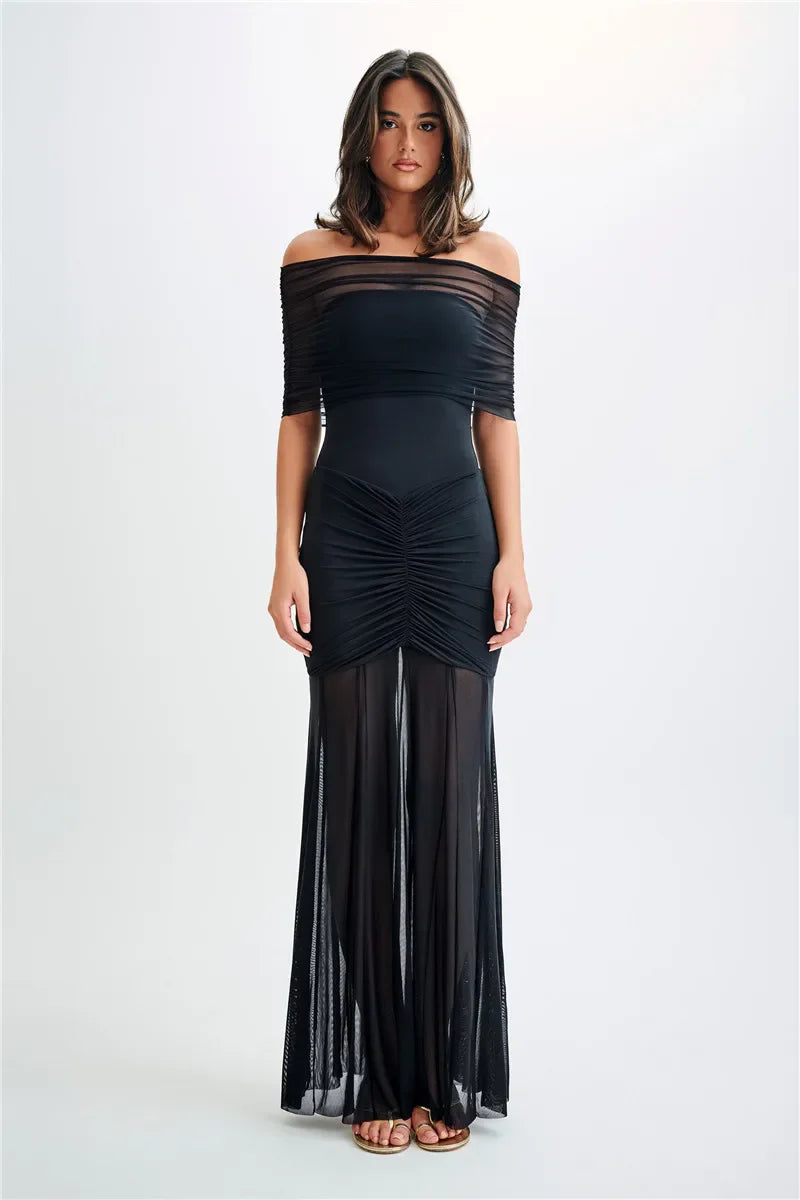 Strapless Mesh Ruffled Backless Mini Dress
