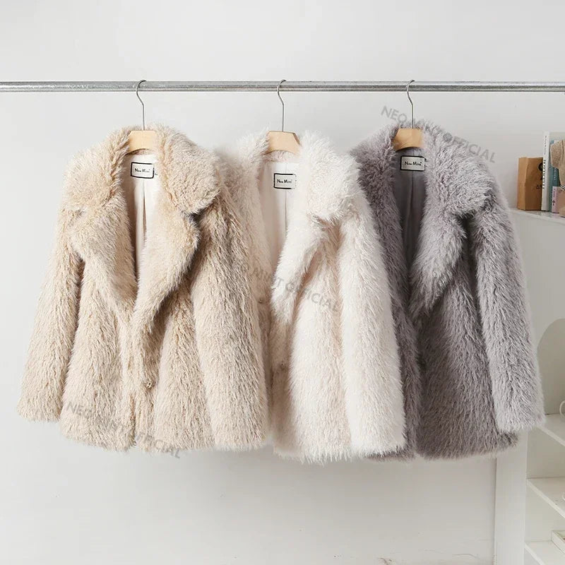 Winter Exclusive Lapel Collar Long Teddy Jacket Coat Brand Cozy Padded Faux Fur Coats Outerwear