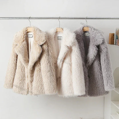 Winter Exclusive Lapel Collar Long Teddy Jacket Coat Brand Cozy Padded Faux Fur Coats Outerwear
