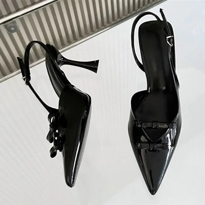 Brand Designer High Heels Bow Pointed Toe Thin High Heeled Sandals Pumps Summer Slingback Dress Shoes