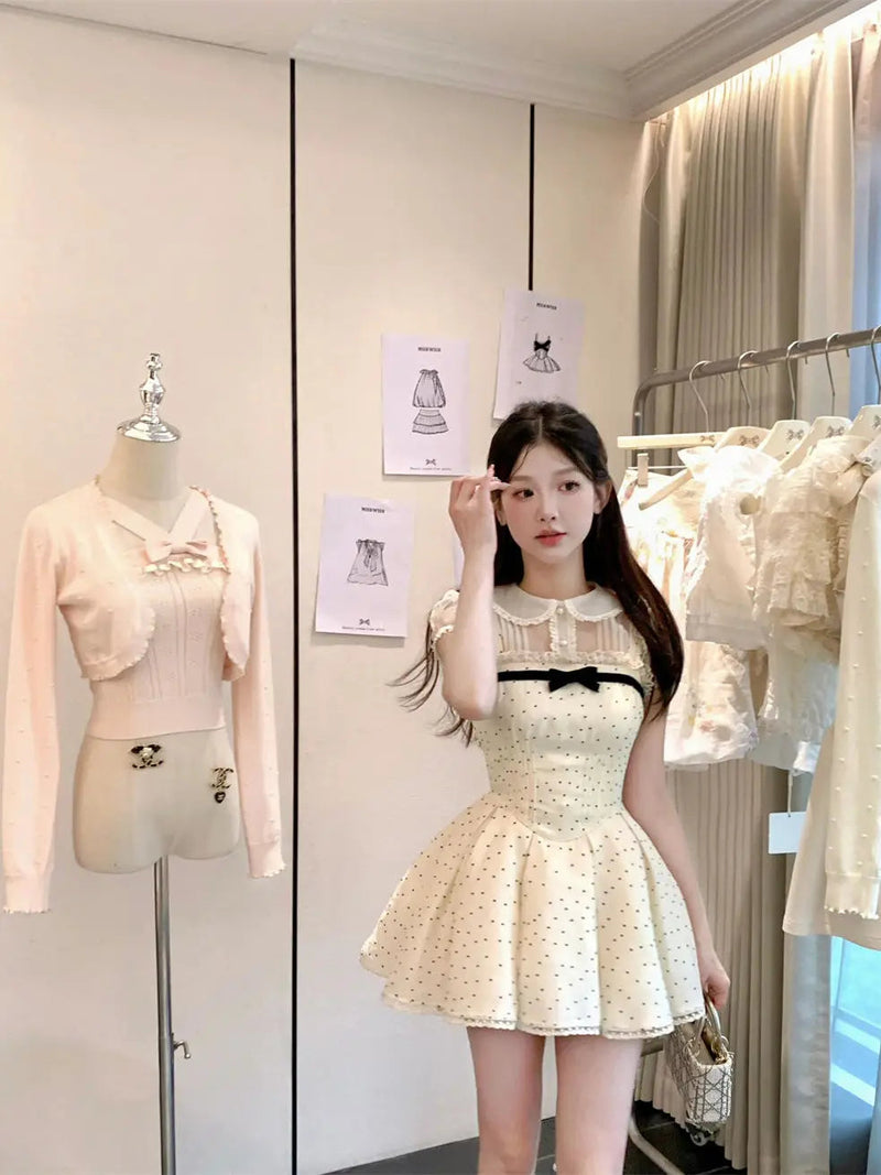 Summer Kawaii New Two Piece Set Chiffon Blouse+sleeveless Strap Dress Female Lolita Japanese Princess Suit