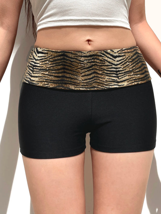Contrast Animal Stripe Waist Slim Black Shorts for Summer Skinny Hot Short Pants Rave Baddie Outfits