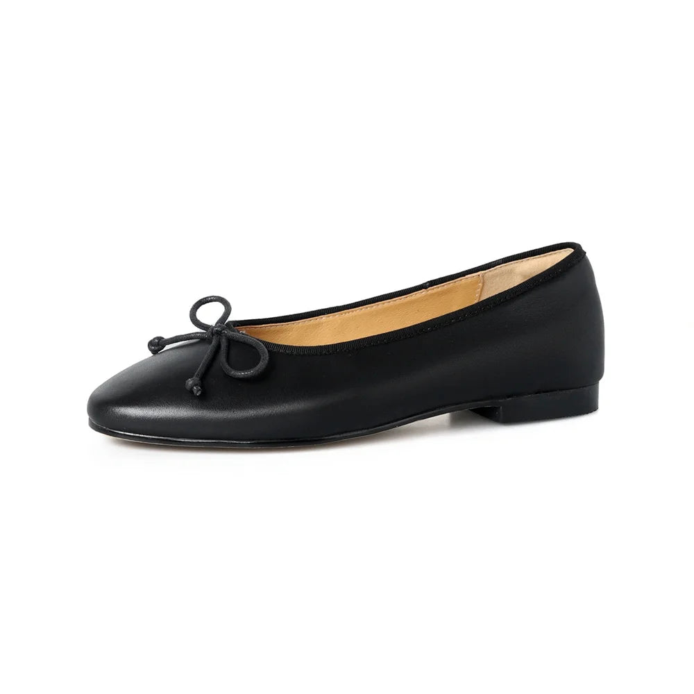New Woman Ballet Flat Bottom Comfort Black White Leopard Loafers Genuine Leather Quality Flats