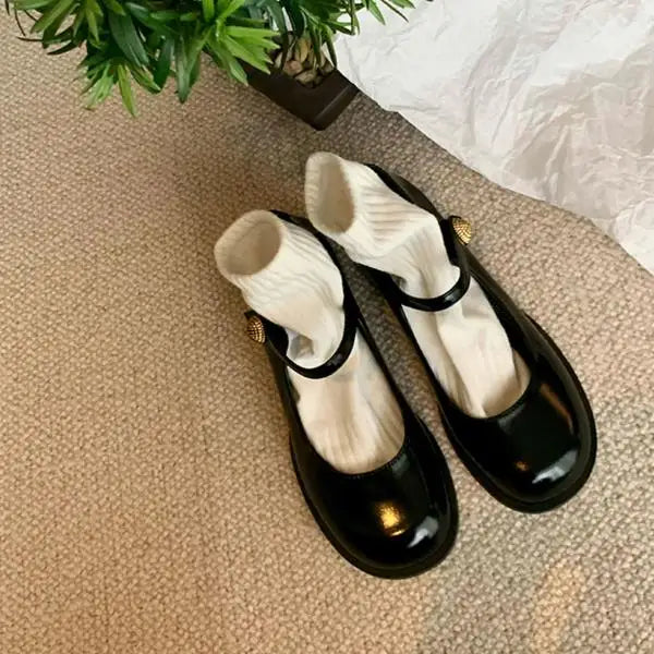 Lolita Shoes Beige High Heels Brief Pumps Round Toe Chunky Sandals Laceup Slip on Clogs for Shallow Mouth Mary Jane Sprin