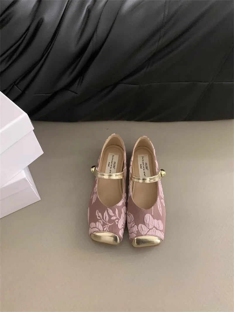 Spring Summer Square Flat Mary Jane Shoes for Pattern Temperament Lightweight Shoes