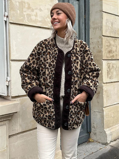 Jacket Winter Commuter Leopard-print Lamb Wool Jacket for Outwears