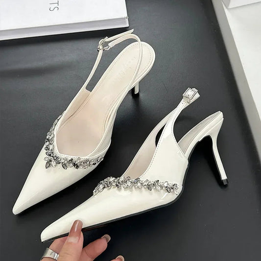 Crystal Pointed Toe High Heels Party Dress Shoes Brand Slingbacks Sandals Pumps
