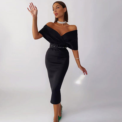 Off-shoulder Party Evening Formal Midi Dress