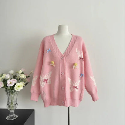Sweet Hot Girl College Style Bow Tie Sweater Jacket Autumn and Winter Loose Knitted Cardigan Female Clothes