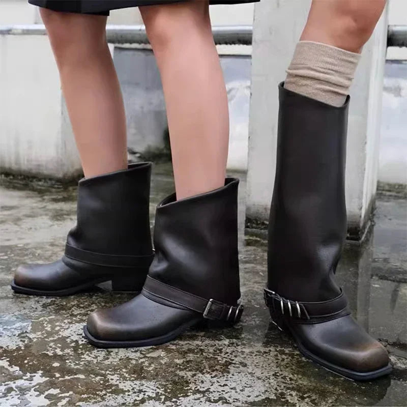Retro Woman Boots Brand Designer Spring New Genuine Leather Western Boots Knee High Ankle Boot
