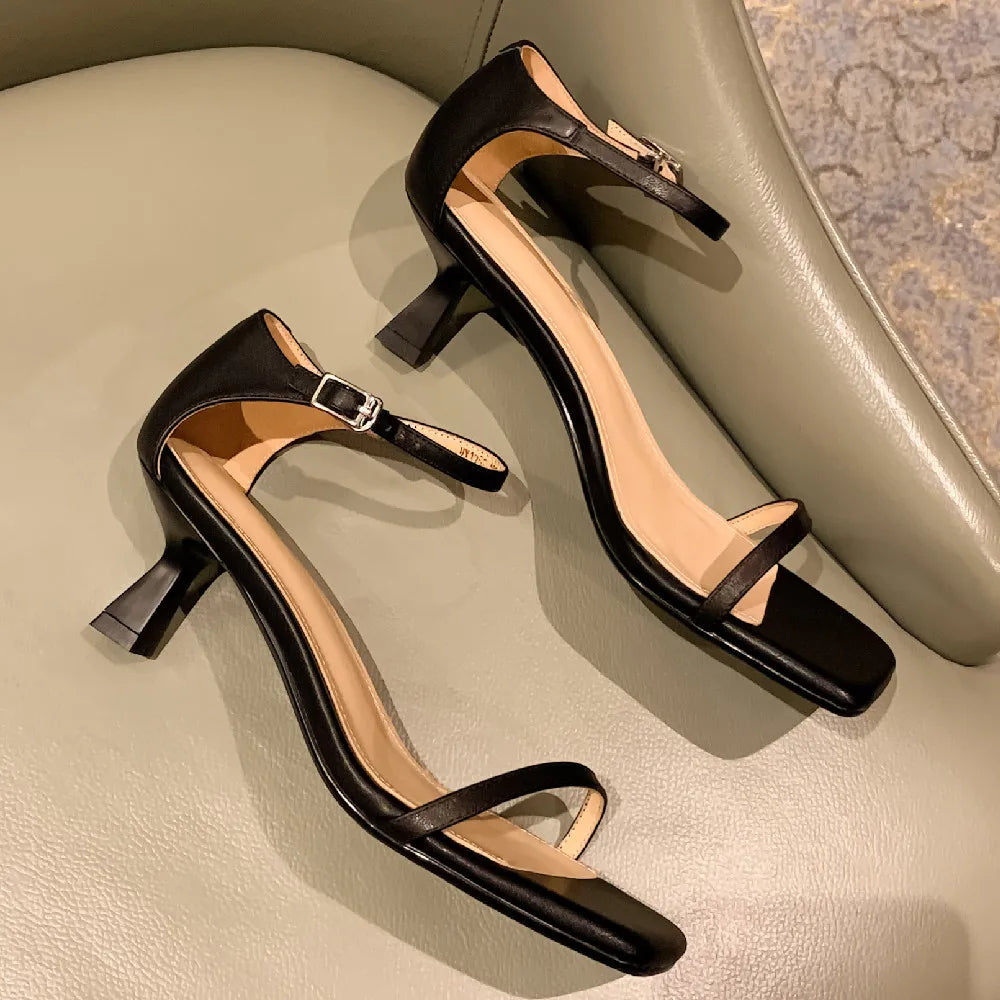 Thin High Heel Sandals Narrow Band Open Toe Ankle Strap Summer Heeled Dress Pumps Shoes for