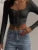 Classic T-shirts Wild Bandage Full Sleeve Square Neck Crop Slim Tops Female Concise Tees