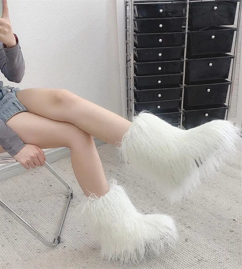 Harajuku Y2k Fluffy Furry Snow Boots Winter Thick Warm Outdoor Fur Boots Lotita Boot Shoes