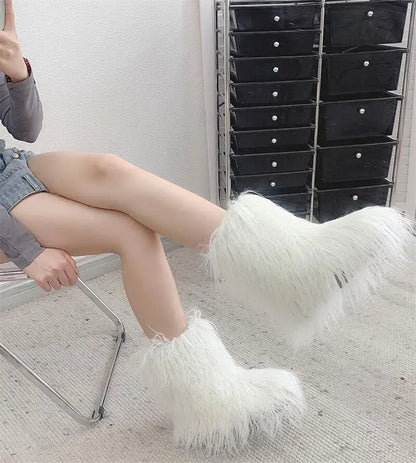 Harajuku Y2k Fluffy Furry Snow Boots Winter Thick Warm Outdoor Fur Boots Lotita Boot Shoes