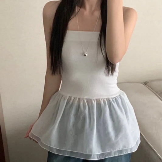 Y2k Clothes Ruffles Mini Dresses Sleeveless Korean Vestidos Mujer Spring Summer Dress