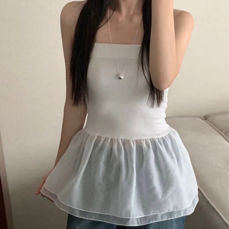 Y2k Clothes Ruffles Mini Dresses Sleeveless Korean Vestidos Mujer Spring Summer Dress