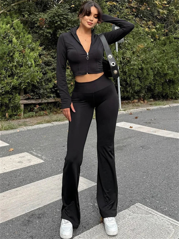 Winter 2 Piece-set Straight Legg Female Zipper Cardigan and High Waist Skinny Tracksuit ’s Pants Outfits