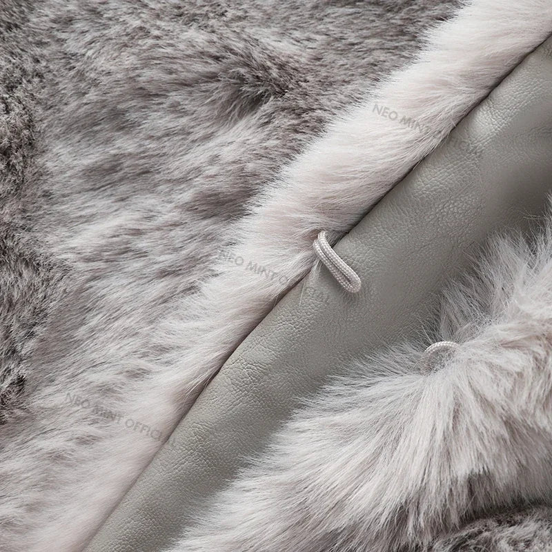 Winter Faux Rabbit Fur Coat Soft Warm Furry Fur Jacket Street Style Girl Outerwear Overcoat