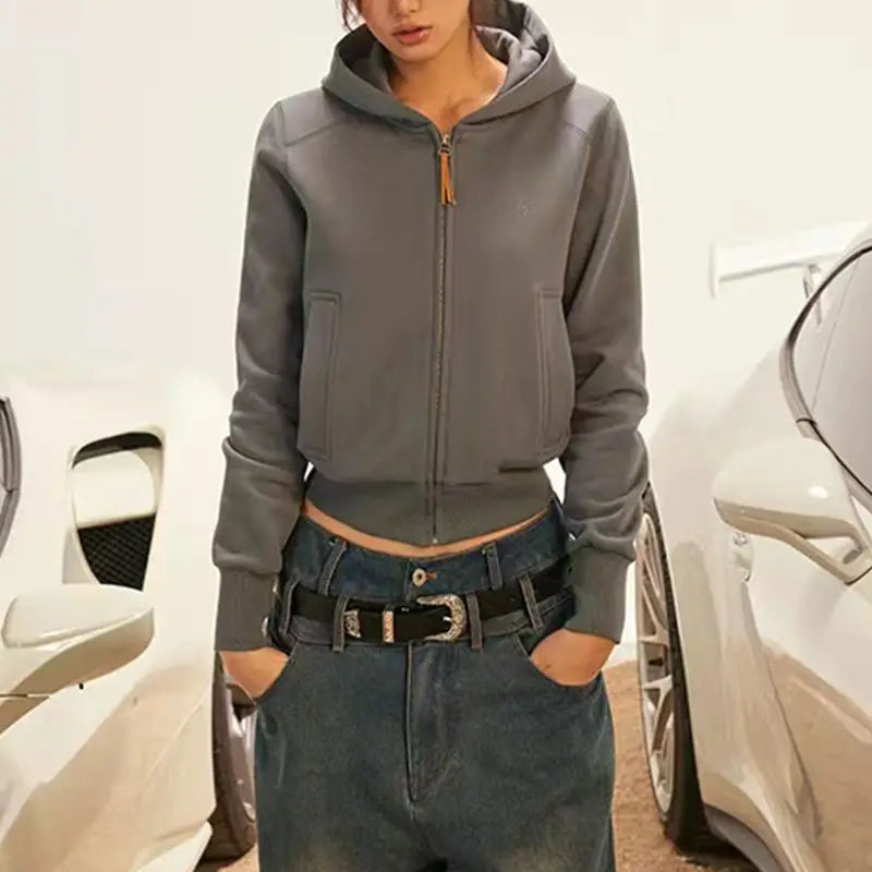 Cotton American Retro Hooded Short Sweater Coat Autumn New Sweatshirt Cardigan